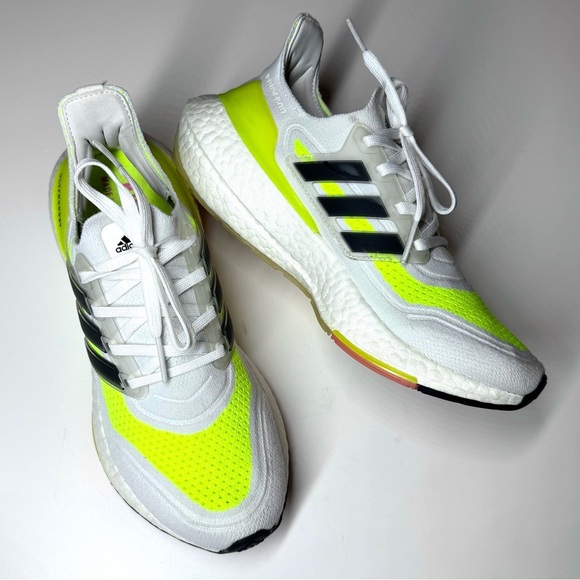 Adidas Men’s Ultraboost 21 Athletic Running Shoes - White and Neon Yellow Size-7 - Picture 8 of 10